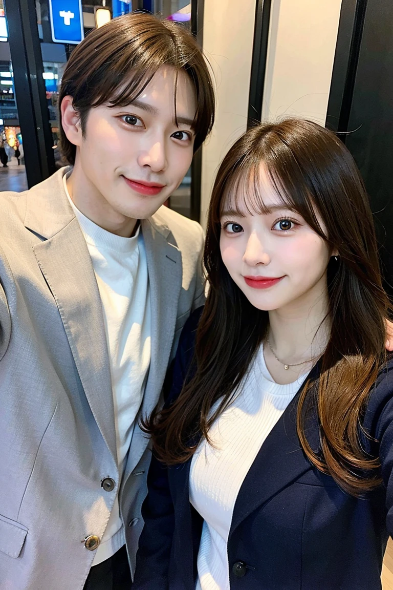 Handsome CEO and his beautiful girlfriend on a selfie date 