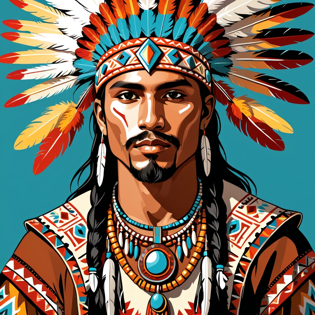 man in native fantasy folk outfit, vector graphics, strong contours
