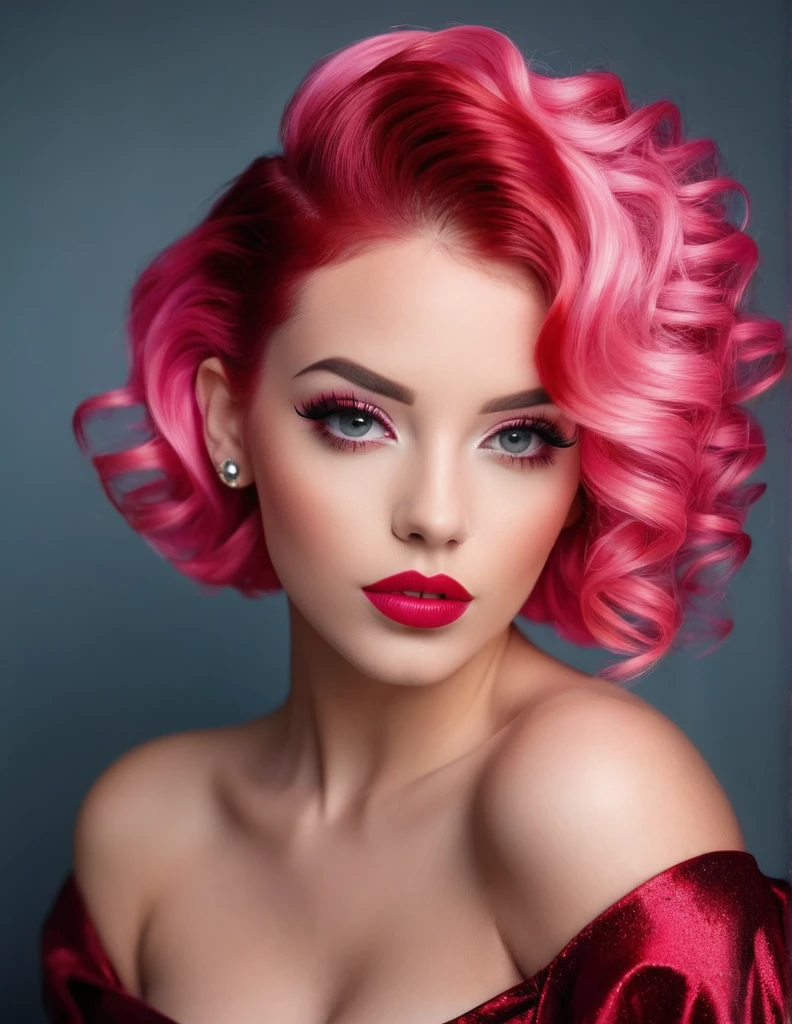 portrait of a female, near, up close,Background, in a chic expensive interior, multicolored pink hair, mixed-language_SMS, graffiti, (beautiful and clear background:1.2),, fantastic paintings ,graffit style, olhos altamente detalhados , blonde, tattoo, Loving, Love, ultra detailed hair, Masterpiece, Best Quality, hig quality, high-resolution, detail enhancement, ((most beautiful image in the world)), Masterpiece, Best Quality, hig quality, high-resolution, detail enhancement, ((most beautiful image ), Shiny red wavy hair, Ultra Chic, high heels, tights in a mesh Artist Stepan Seich, art by j scott campbell, art by guillem march, art by citemer liu, 4k, High Resolution, comic book character, comic, high quality detailed, style of ::2.0 comix illustration style, tatoon style, hig quality, high-resolution, detail enhancement, 8K, HD, Best Quality, hig quality, high-resolution, detail enhancement, 8K, HDR, Sharp focus, Ultra Detailed, Perfect lighting, fotografia retrô, 1960s , Agfa, Kodak,