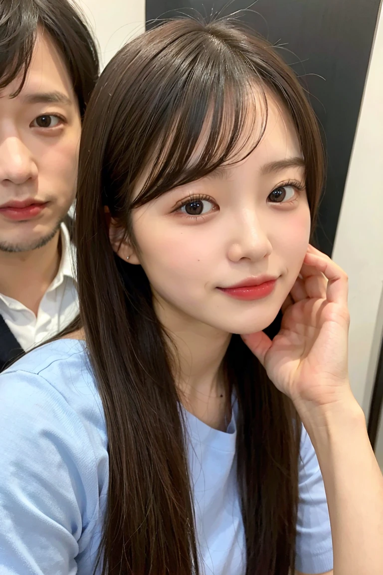 High resolution、high resolution、 A man and a woman lined up2shot、High detail、masterpiece、Realistic Skin,、roughly exactly)、2 people、((Women's Black Knit High Neck_Big Breasts)))、((Uncle is cool))、((27-year-old Japanese woman, A dark-haired woman and a 70-year-old Japanese man))、((whole body_From head to toe))、One'Home