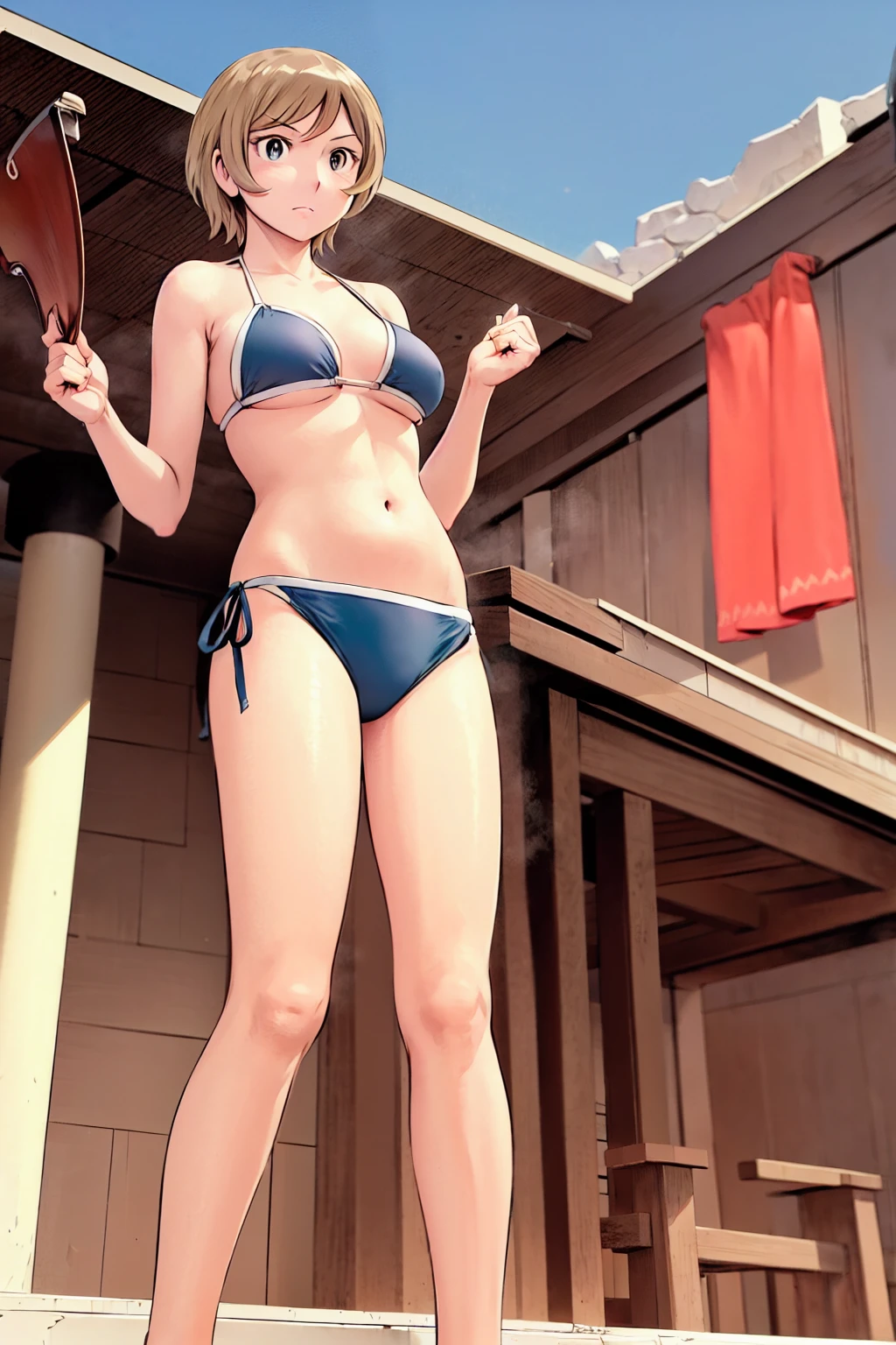 (slingshot bikini:1.2),
Blonde, (short hair:1.2),Illustration of a person、
View your viewers,, (Highest quality:1.3),One Girl, beach、Outdoor、 ground、ground、soil、blue eyeicro Bikini、(masterpiece、Highest quality)、Highest quality, Ultra-high resolution, (((masterpiece))), alone, Large breasts、One Girl, Front view、Embarrassed face、Bronze colored hair、((short hair))、Stand up straight、Cowboy Shot