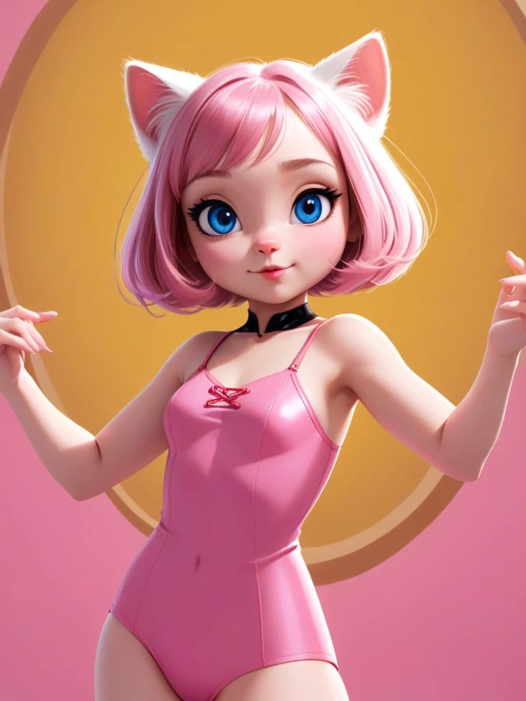 solo focus, a_la, 1girl, cat, white fur, long whiskers on each side of face, large brilliant blue eyes, large black eyelashes, small pink nose, triangular ears with pink canals, small breasts,     looking at viewer, squatting, front view, spreading legs, platform high heels, score_9, score_8_up, score_7_up,