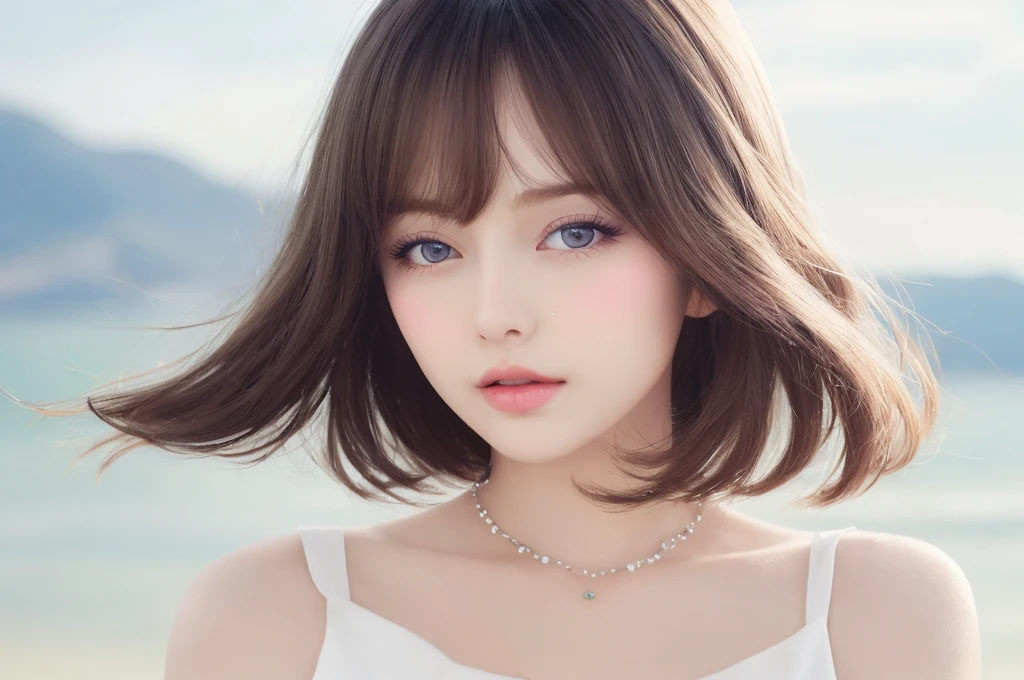 {{a extremely delicate and beautiful girl}}, {{extremely delicate and beautiful girl}}, {{{soft focus}}}, {{{perfect details}}}, {{{detailed and beautiful}}}, close shot, looking away, depthoffield, look up to, beautiful detailed fullbody, longuette, {{{woman}}}, young, Bob hair, spiked hair, wept bangs, grey hair, Perfect face, ?, detailed beautiful eyes, white skin, piercing, harajuku fashion, 白いシャツ,sleeveless shirt, open clothes, landscapes, white background, blurry background, cinematic lighting, flowing transparent white, {{{best masterpiece}}}, {{{best quality}}}, {{{extremely detailed 8K wallpaper}}},