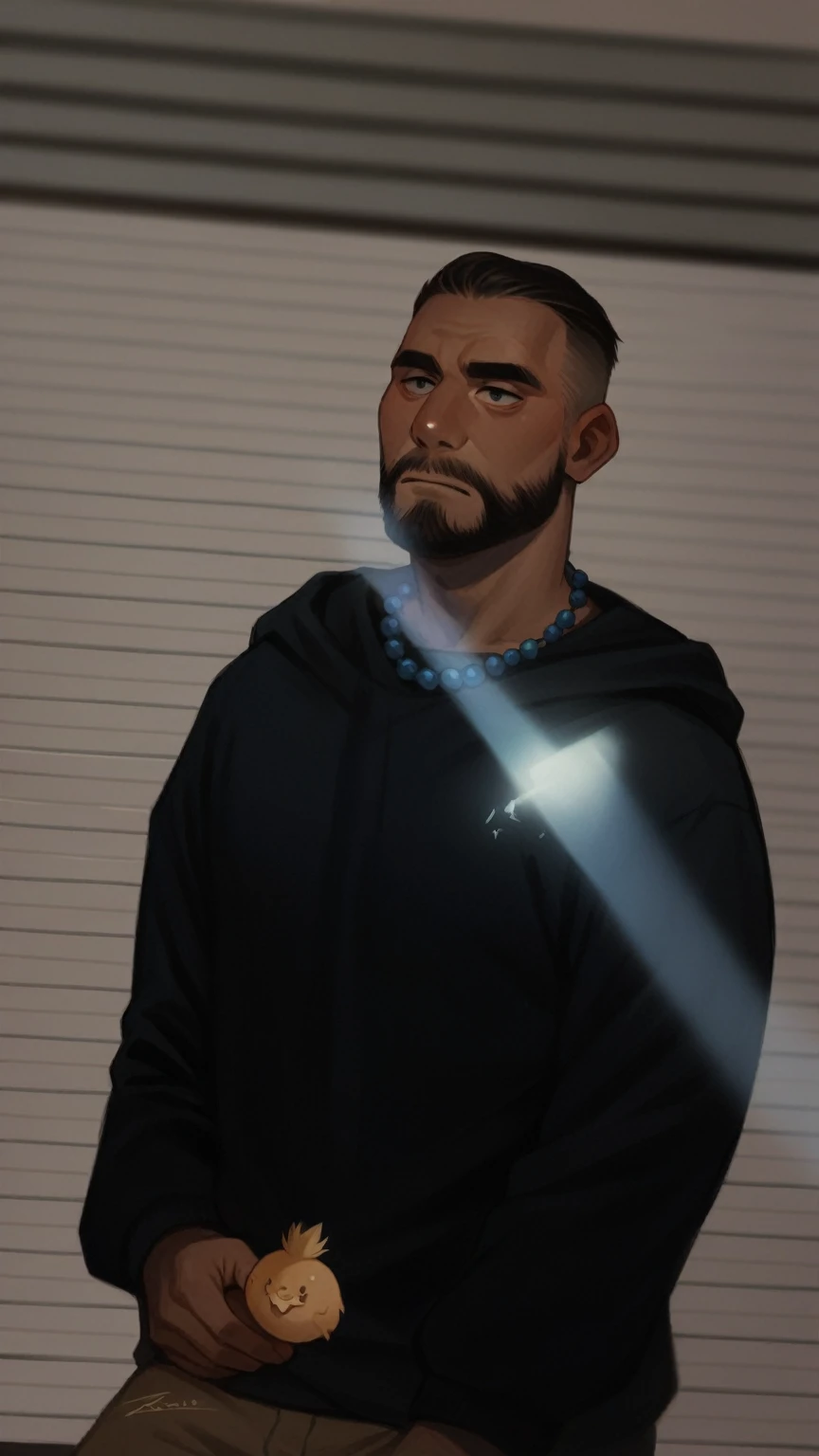 Create an ultra realistic 8k high resolution image of a man with root braids with orange and blue beads at the end of his blonde hair with braids young 25 year old man with Bolivian features with black beard GTA6 style