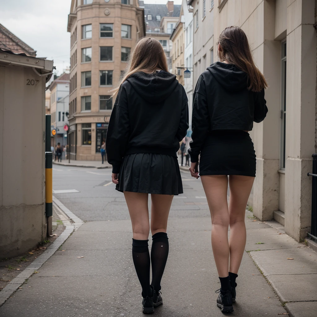 Back view of a couple walking down the street　Walking hand in hand　A shadow stretches out at my feet　There is snow all around, Surrealism, Surrealism, UHD, retina, masterpiece, accurate, textured skin, anatomically correct, super detail, high details, high quality, highres, best quality, award winning, 