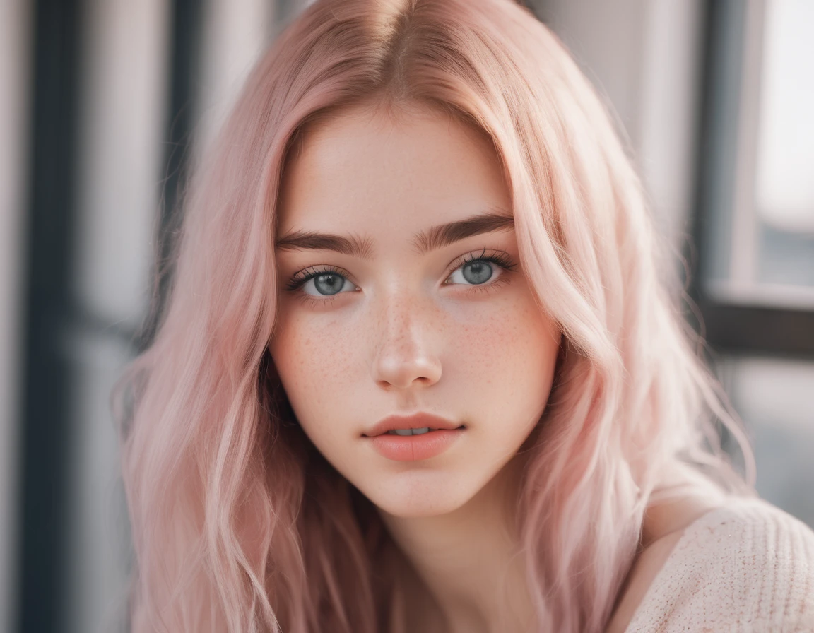 photo of beautiful 8 girl, Pastel hair, Freckles are sexy,autiful, close up, young, Digital SLR Camera, 8K, 4K, ultraPractical, Practical, Natural skin, Textured Skin