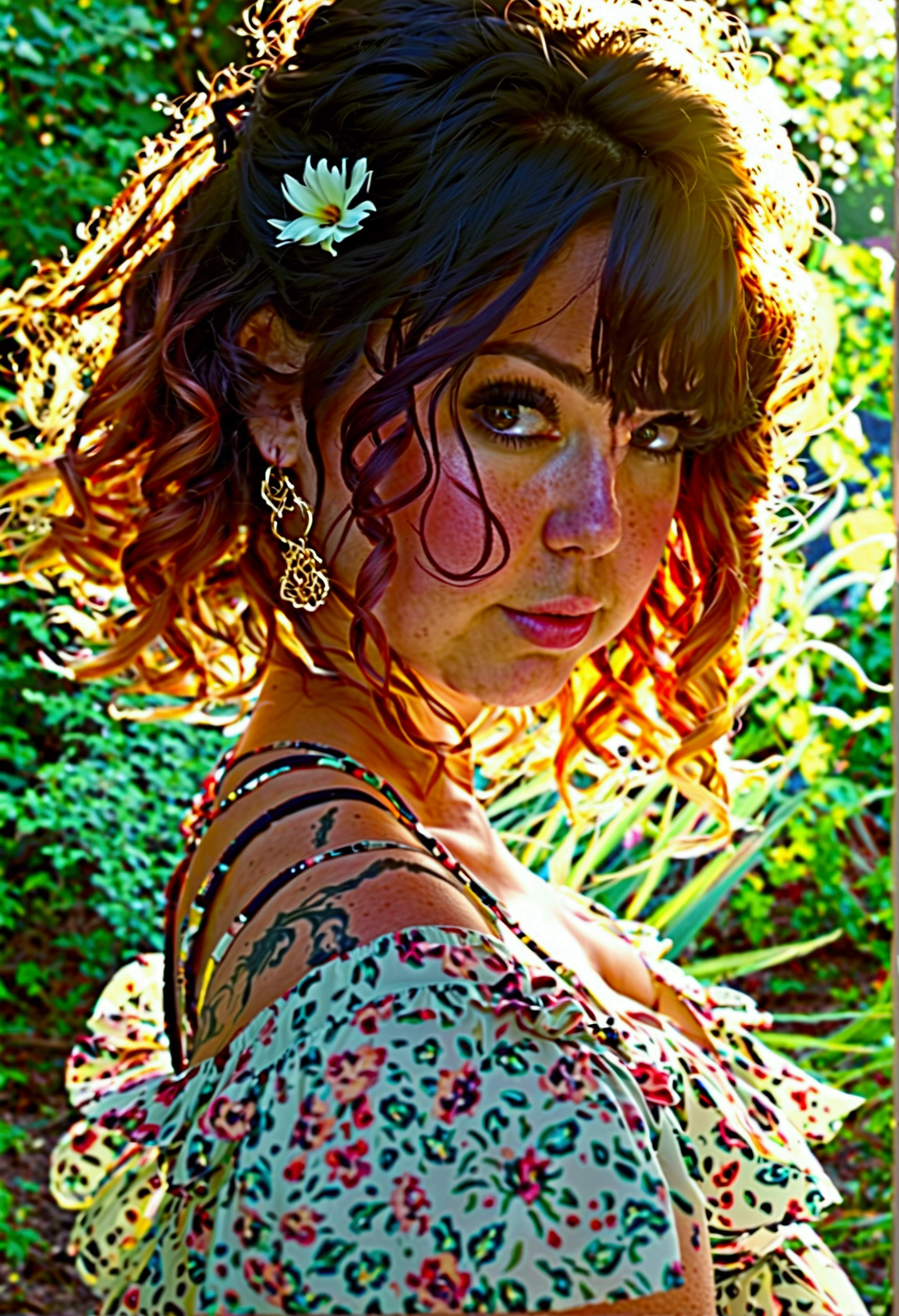 chubby woman in a random pose sundress