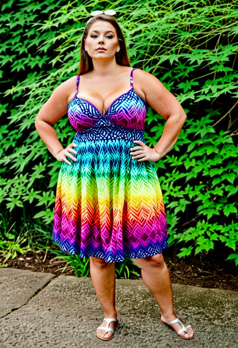 chubby woman in a random pose sundress