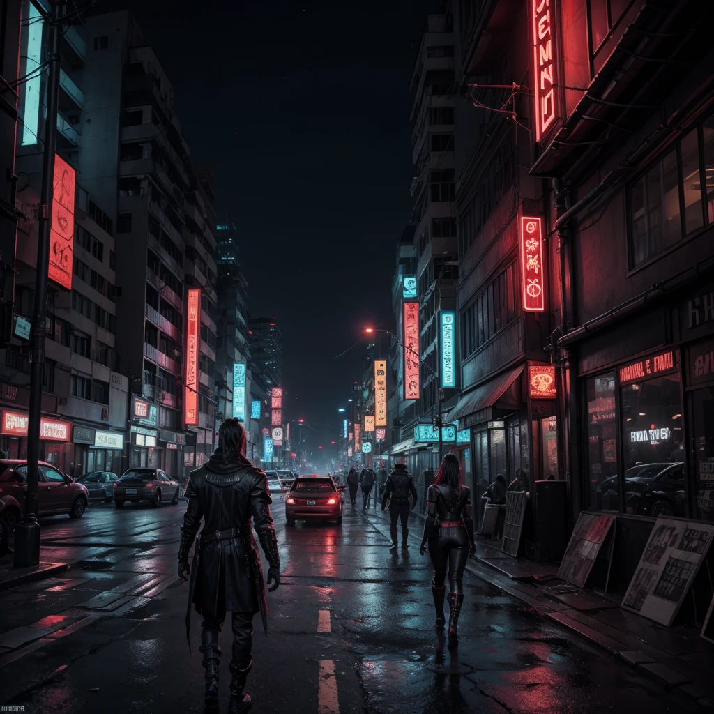 Black and red RPG scenarios based on a cyberpunk city or hell