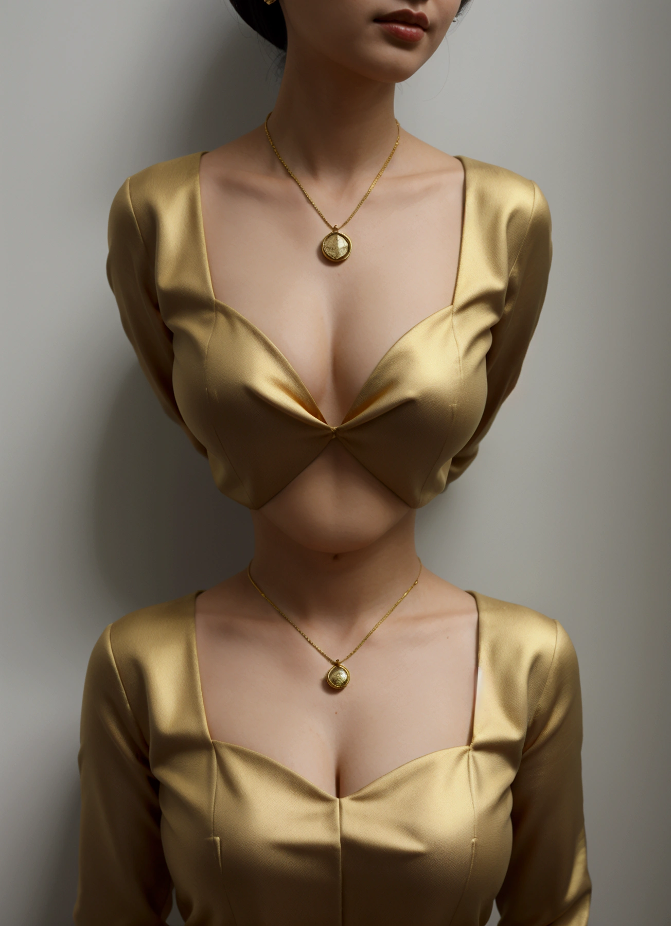 A woman wearing kebaya and pendant gold