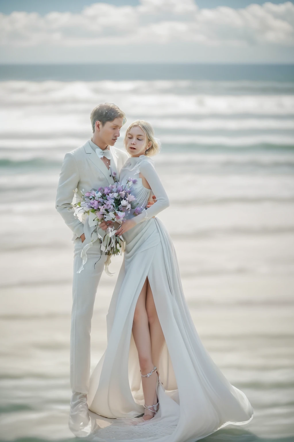 hhxl,couple in exquisite dresses,surrounded by a sea of flowers,creating a dreamy atmosphere. Fashion style,real photography style,4K,shot with Canon EOS5 camera,Ultra HD resolution,, cinematic,a sense of scale and narrative,ethereal scenes,peaceful solitude,stunning contrasts and shadow,introspection,8k,Photography,super detailed,hyper realistic,masterpiece,Depth of field,Bright color,Super lightsensation,Caustic,