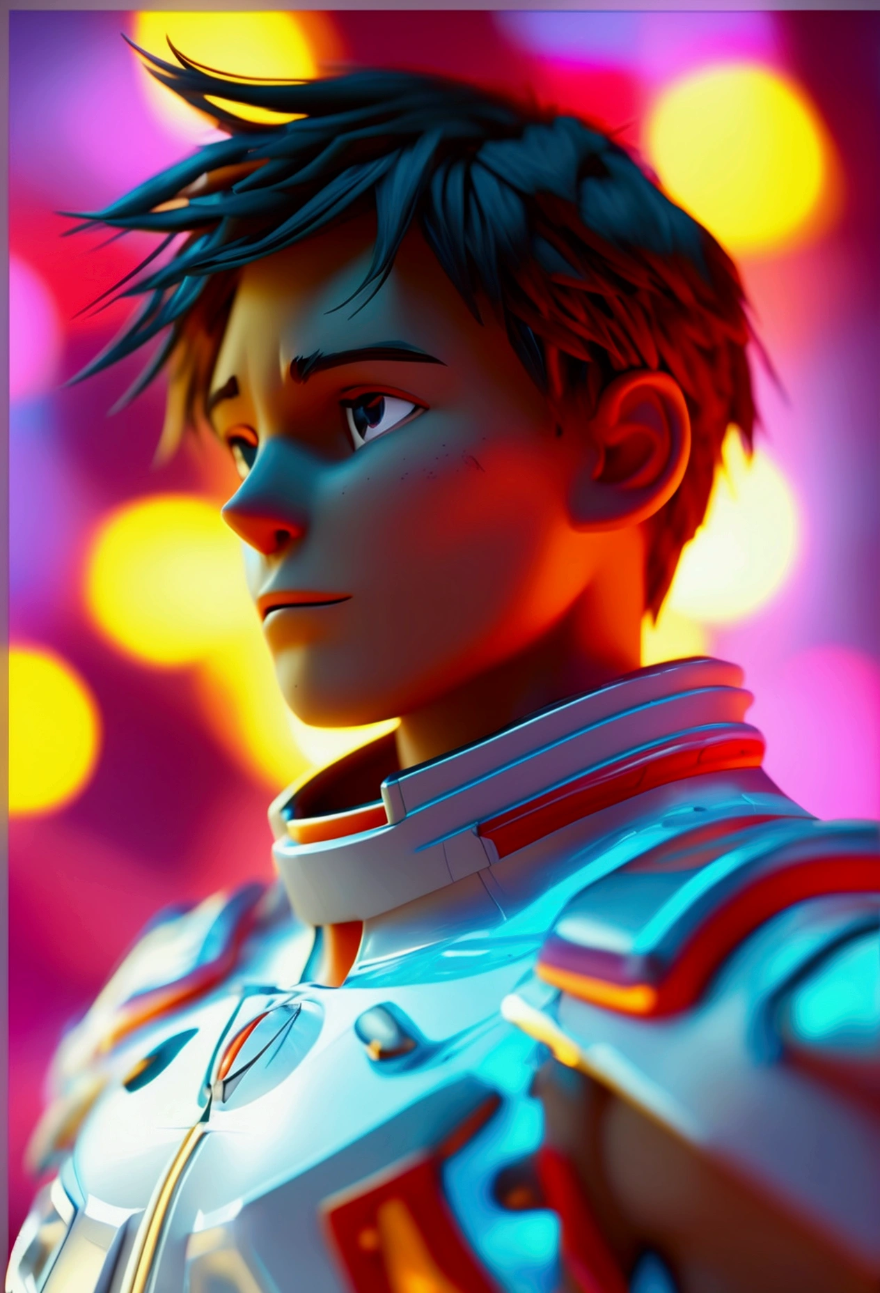 Cartoon character of a man with f1 suit, un cartoon character, straight hair,stylized character, animation style rendering, 3D stylized, Arnold Maya rendering, Render 3D stylized, Toon render keyshot, 3D character, 3D character, Stylized 3D rendering, 3d character rendering, cartoon character, Close-up character, Character pose, (Pixar Style) (master part:1.2) (bokeh) (Best Quality) (detailed skin) (Detailed texture) (8k) (clay) (cinematic lighting) (sharp focus，Sit up and raise your upper body.
