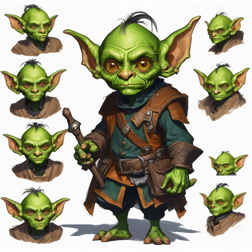 goblin  human mix

Age: Equivalent to a 4-year-old human Appearance: Small, wiry build with bright green skin and large, curious amber eyes