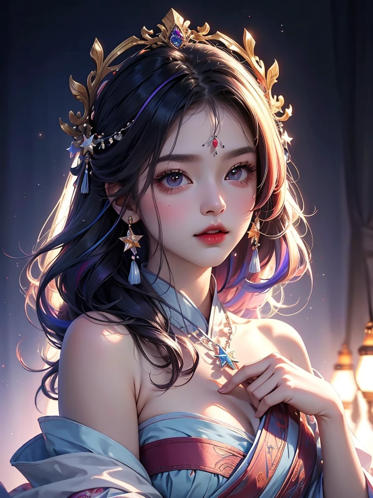 Renault, blue duster, Blue wristband, Half Body, Smile, Holding the necklace, An unrivalled masterpiece, Ultra-realistic 8k CG, Perfect work of art, Tempting的姿势, Sexy pose, Tempting, Clean, Pretty Face, Pure complexion, Pale skin, Intricate details, prestige, Gorgeous, luxury, Exquisite Ballroom