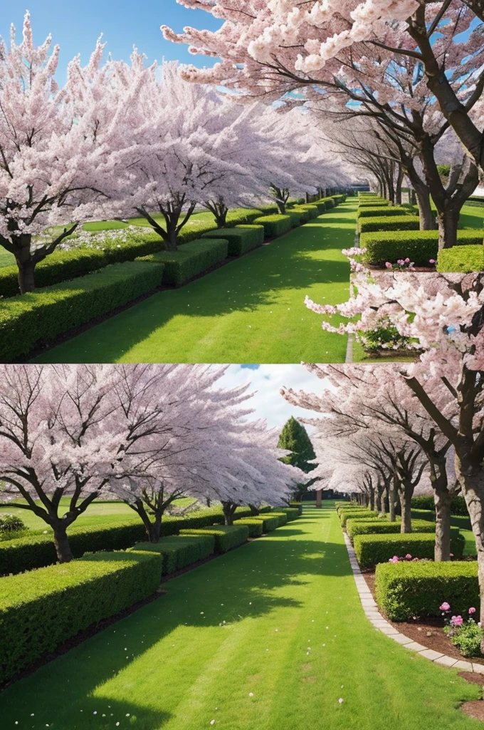 Create a garden with cherry trees