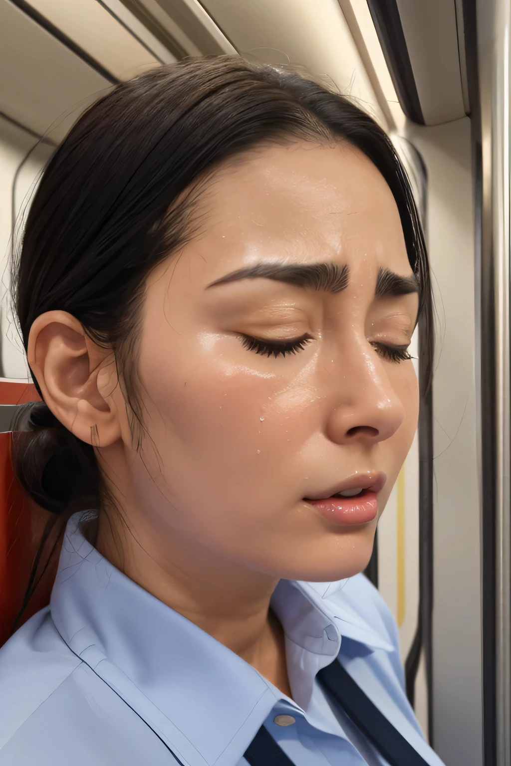 Beautiful Japanese actresses,(photo Realistic:1.4), (hyper Realistic:1.4), (Realistic:1.3),Very detailed, Edge Orgasm,face Focus, ((Woman with open mouth)) , Edgy Woman _face、Age 35、Black-haired、 News anchor、,(Commuting Train,Inside the train,Train window,congestion,Standing and holding on to the strap,Male passenger in the back),((Sweat)),((skin shining with Sweat))((Clabrasion glistening with Sweat,face shining with Sweat)),,Entrance to the house、In front of the entrance、In front of the shoe rack、White collared shirt,Hair tied up、teacher,Frowning, eyeball, Glare, Frowning, Frowningをする, shout, Big eyes, Crazy Eyes,((oil filter))((Bukkake))((Super Hard Orgasm))Wet Filter,(symmetrical nose)((raised eyebrows, furrowed brow, closed eyes))