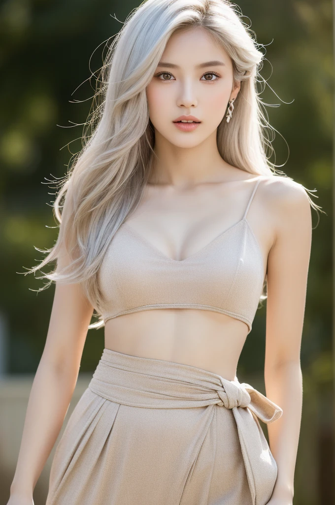 Beautiful Model , Virtual Fashion,Random fashionable hairstyles、White hair,Near future, Curve Details , double eyelid, Simple Background,Long Hair,((naked))(masterpiece, Professional Lighting, 16K, 8k wallpaper, RAW Photos, Realistic:1.8,Standing with hands on hips, Very detailed, Natural, gentle white light coming from the front, Fine white skin, Detailed face, Fine Eyes, Skin Texture, Structure of the film, Detailed Background:1.2 ), , ((Perfect Slender Body))Cute beautiful woman: 1.4, Thin chest: 1.2,Natural pubic hair,Random sexy poses,
