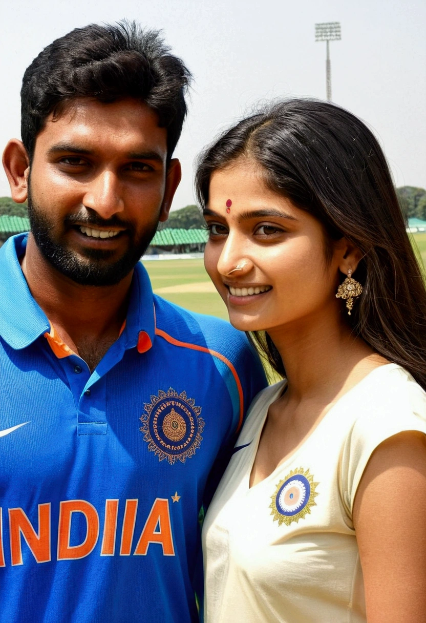 Indian cricket player with a girl