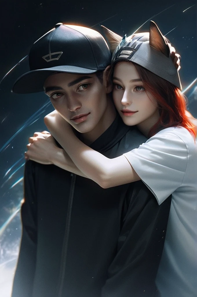 Background change cyberpunk handsome boy and girl ultra realistic face