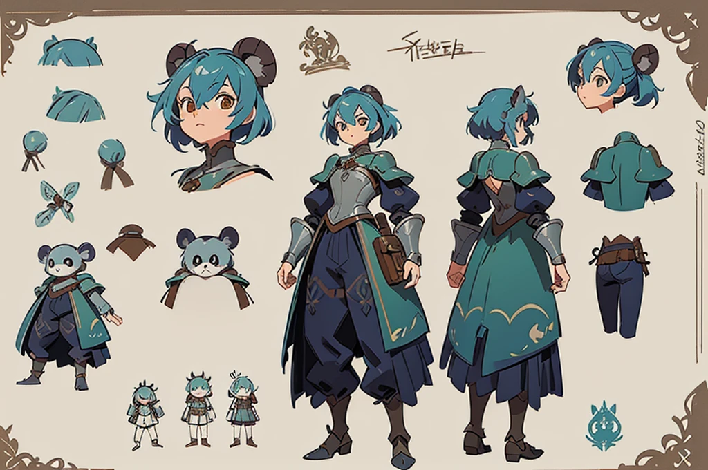 Illustration of a koala wearing medieval armor,((character concept art)), ((Character Design Sheet, Same character, front, side, back)) Maple story character art, Video Game Character Design, Video Game Character Design,concept art, 