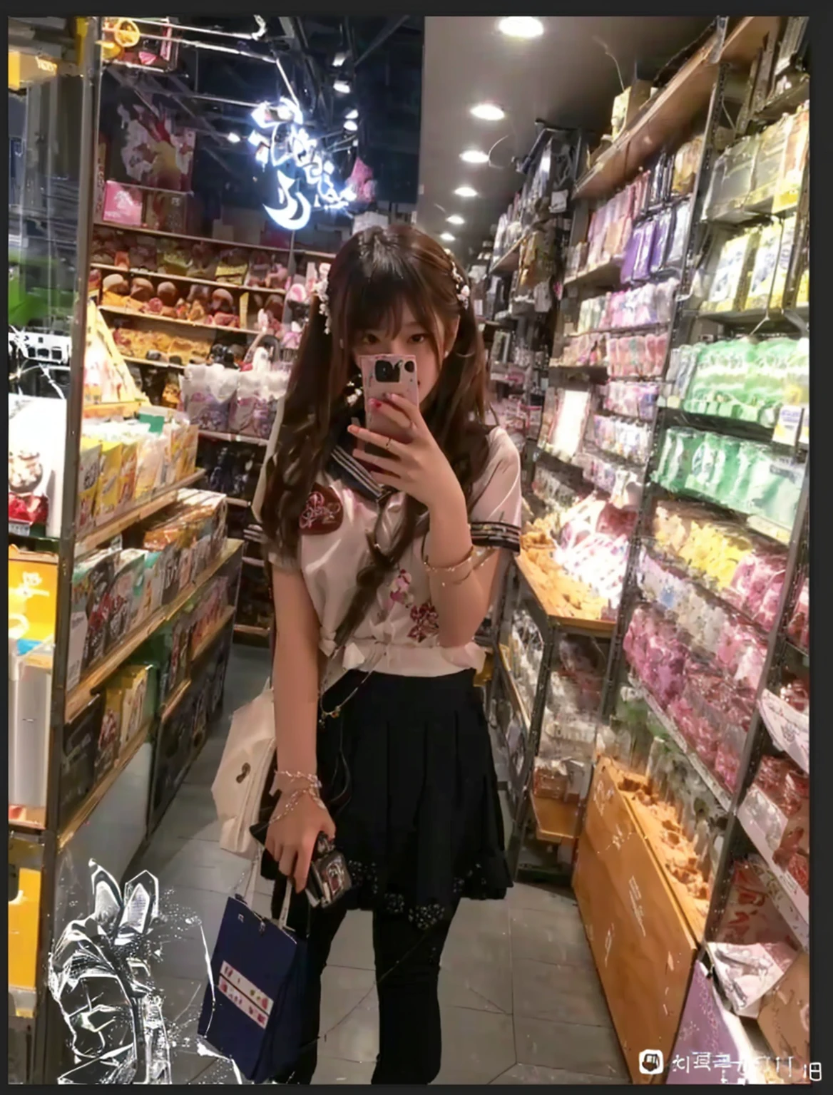 A girl takes a selfie with her mobile phone in a store, Ulzan, Sakimichan, Caitlin Mini Cute Style, 👰 🏇 ❌ 🍃, 2263539546], ❤🔥🍄🌪, Post-processing), In the mall, Chiho, Ruan cute vtuber, 1 8 Yes