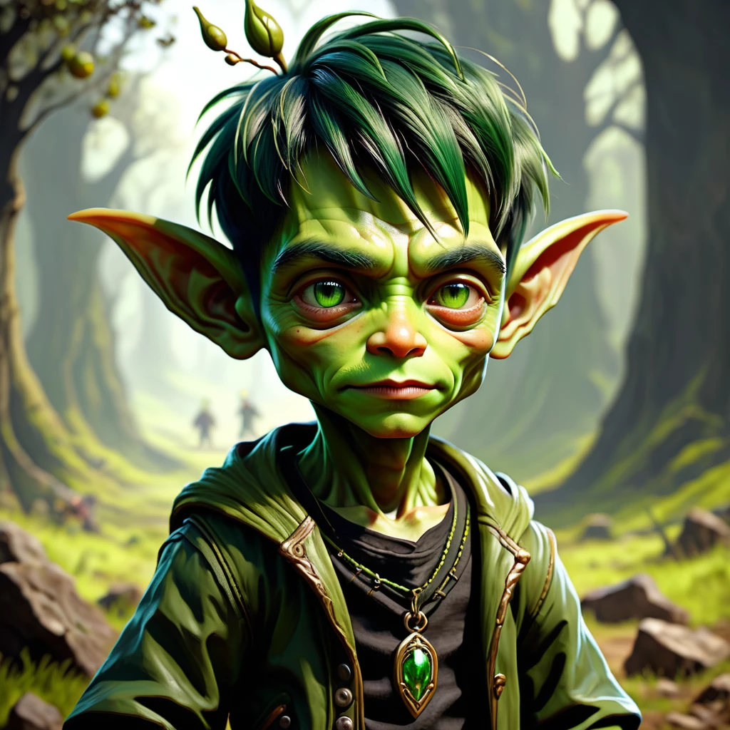 goblin human cross  Age: Equivalent to a 4-year-old human boy

Appearance: Tiny with olive-green skin and dark green hair often 