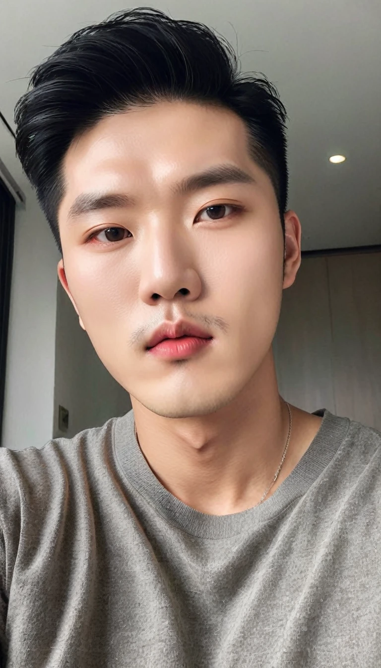 The double eyelids are clearly visible、Thick lips、Asian Man