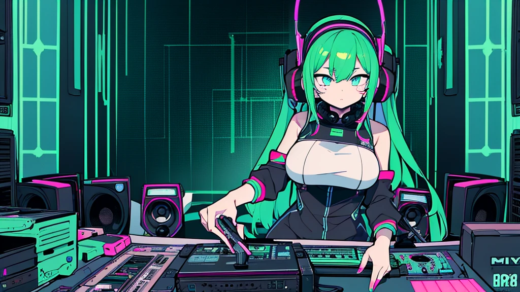 a girl, slim and sexy, pale blue skin, long green hair, in underwear, with her back to the viewer, with her butt pointing at the viewer, in front of a gamer computer, not looking at the viewer, without looking back, playing video games, very expressive, exaggerated expressions, with an expression and pose that is annoying with the video game.