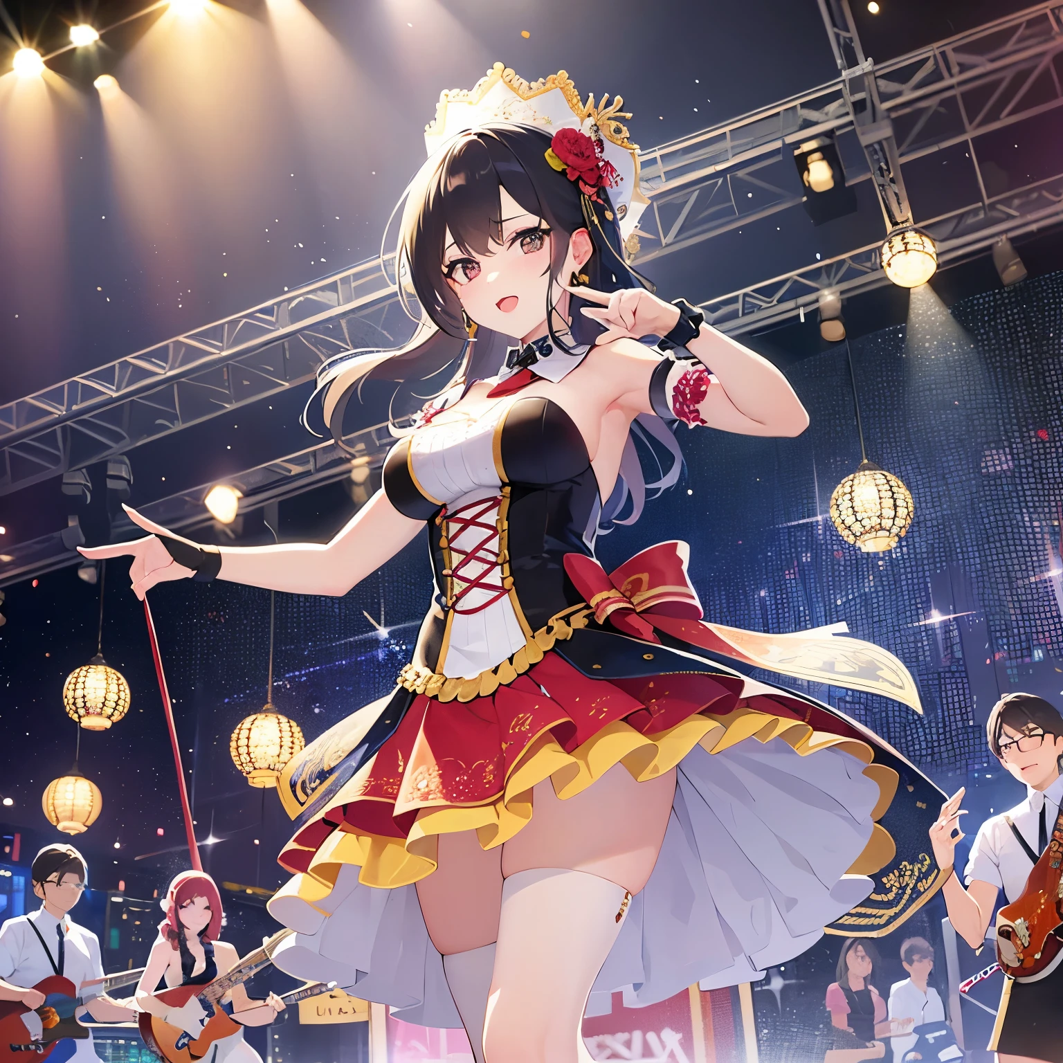 An idol girl is singing and dancing on stage