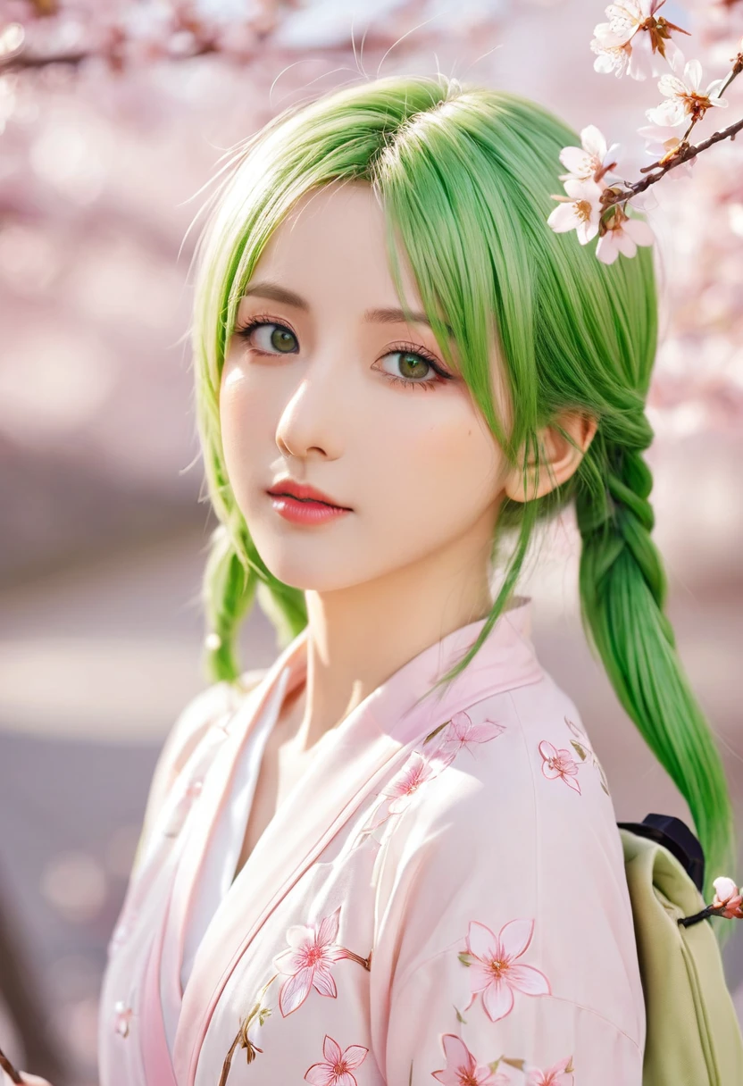 Anime girl with pink hair and green eyes posing for a photo, Sakura Haruno, best anime 4k konachan wallpaper, Attractive anime girl, I will also draw the fan, Cherry blossom petals surround her, Ink art anime loli, Anime style 4k, Anime cute art style, High-quality anime art style, Detailed anime artwork, Anime Wallpaper, Best Girl in Anime