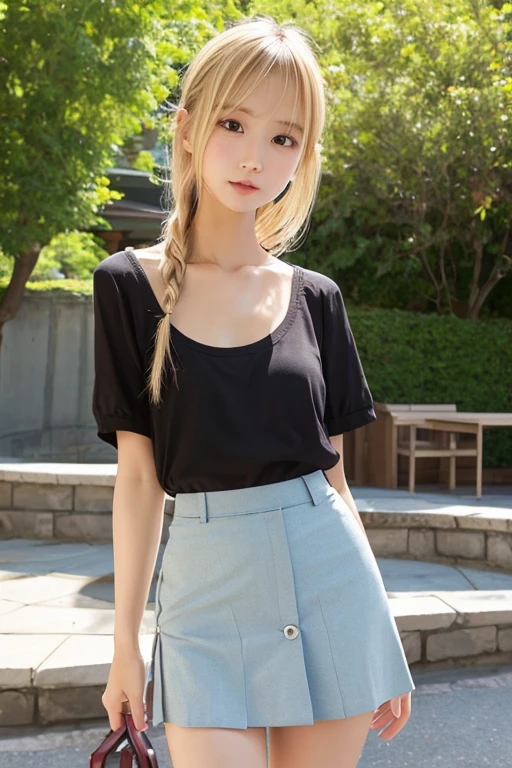 ((masterpiece:1.2、Highest quality、Tmasterpiece))、1 female、alone、classroom、Day、(Korean Idol:1.2)、(Are standing:1.4)、blonde、(Hime Hair:1.4)、Wavy Hair、Medium Hair、Beautiful feet、break、((T-Shirts、skirt、university student:1.4))、(Beautiful white skin:1.4)、(Big Breasts:1.5)、(black tights)、Hoop Earrings、lipstick、Ring Choker、blush、smile、Covered breasts、(Thick lips:1.2)、Detailed body、Very detailed絵画, Luminism、4K resolution、3D Rendering、Exquisitely crafted , Cinematic、Realistic、Hit definition、Abstract Beauty、Approaching perfection, Pure Form, Golden Ratio、Very detailed, Digital photography, Soft natural light, 50mm lens, F1.8 Vacancies、blush、Small face、(Tight waist:1.3),(albino:1.3),(anorexia:1.3),(Sickly:1.2),(Face close-up:1.4),(Short Bob:1.2),(Date:1.2)、smile,(skirtを手で持ち上げてパンツを見せてくれる:1.5)