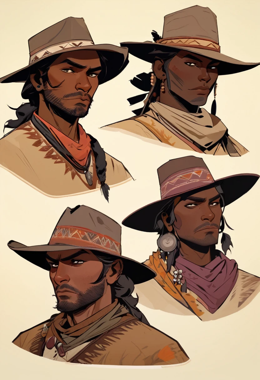 score_9, score_8_up, score_7_up, score_6_up, score_5_up, score_4_up, 1man, Western, far away, Wild West, red dead Redemption, cartoon art style, Light brown skin, Hunting, desert, Nightfall, Indigenous, Solo, Bow, Hunter, Thong, Indian Makeup, Few clothes, Wild, Eagle