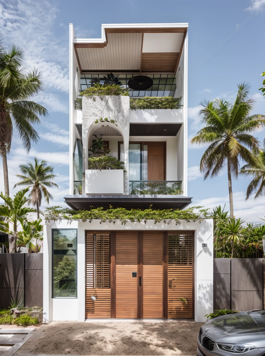house exterior modern style, modernism, masterpiece, highquality, realistic photo, canon eos 5D mark, natural light, 