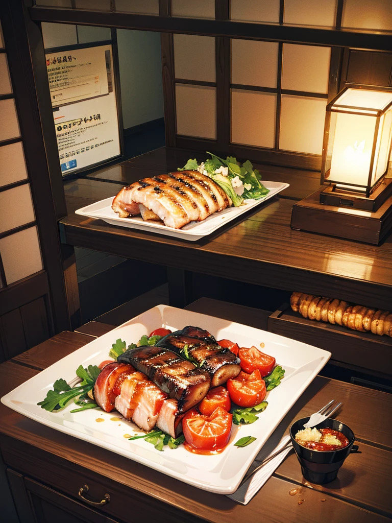 Grilled eel, Japanese food, canteen, 1 Girl, 