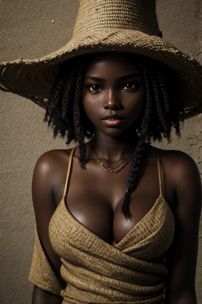 nsfw, Olhos penetrantes, (mouth breathing:1.3), olhando direto, [((nsfw uma mulher negra fofa de 20 anos, topless, short braided hair))], mostrando os ombros, gargantilha, retrato corpo inteiro, in an outdoor café in 2015, luz da tarde, [(Selena Gomez:0.5)|(Kristen Sino:1.0)]