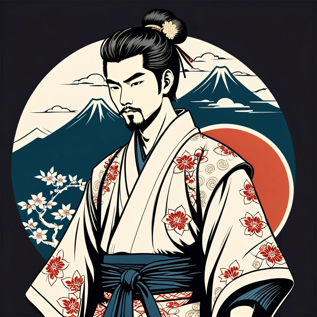 man in japanese folk outfit, vector graphics, strong contours