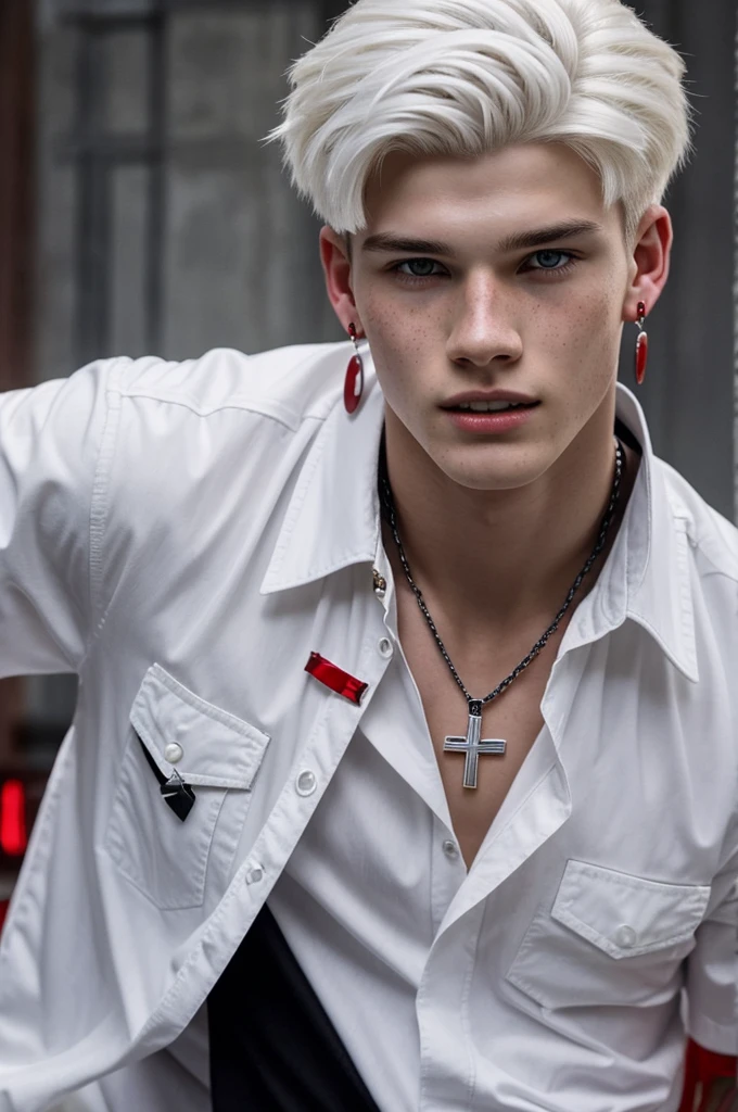 Henry was a white boy, with some freckles and white hair with red eyes, black cross earrings, a necklace and a very sharp canine tooth, he was a very pretty boy, the last os us 2 appearance style, he was 19 years old, was young.