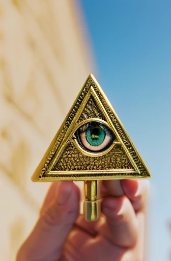 Holding a pyramid with the Eye of Providence on it、エジプトの Women、Holding a golden key in his right hand、textured skin , HI detailed skin, (foreshortening, Canon, anatomically correct, super detail, high details, highness,