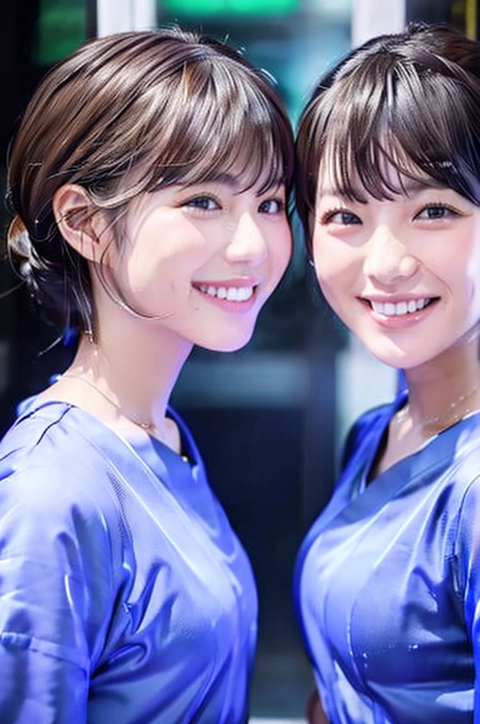 Dental hygienist, 2 women 横並び smile 白色の医療スクラブ着用 日本人 黒髪 20代前半女性 Upper body close-up high resolution high resolution Highest quality smile Shooting outside Harmony々