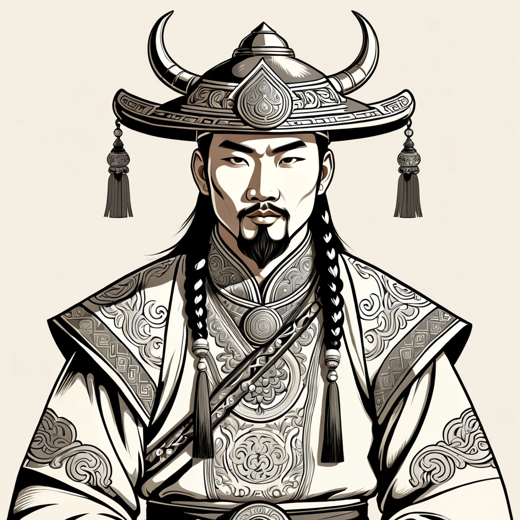 man in mongolian folk outfit, vector graphics, strong contours