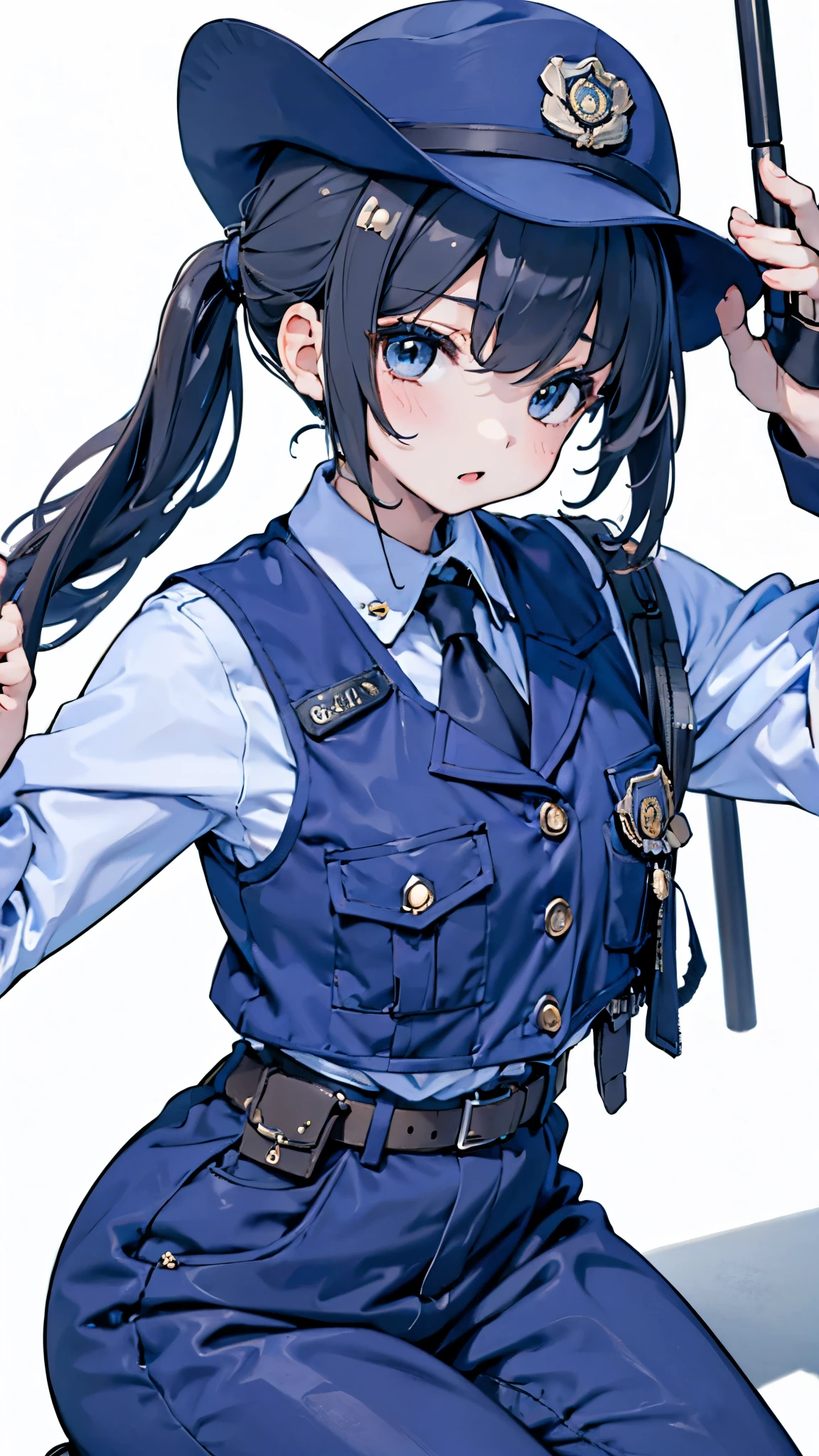 女警girl，girl，Police Uniform，紧身Police Uniform，藏青色Police Uniform，Metropolitan Police Department Helmet，Japanese Metropolitan Police Department clothing，紧身jeans，jeans，Tactical Vest，high-heel boots，boots，Police hat，Police hat，Police badge，City background，Outdoor Background，Street background，警视厅girl，Military dress style，Close-up above the waist镜头，Close-up of upper body，Close-up above the waist