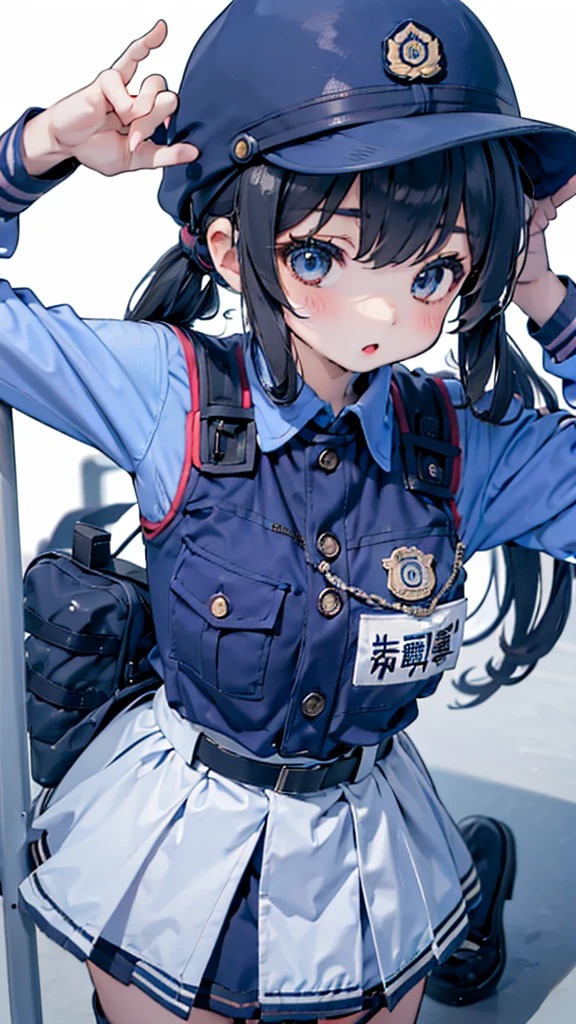 女警girl，girl，Police Uniform，紧身Police Uniform，藏青色Police Uniform，Metropolitan Police Department Helmet，Japanese Metropolitan Police Department clothing，紧身jeans，jeans，Tactical Vest，high-heel boots，boots，Police hat，Police hat，Police badge，City background，Outdoor Background，Street background，警视厅girl，Military dress style，Close-up above the waist镜头，Close-up of upper body，Close-up above the waist