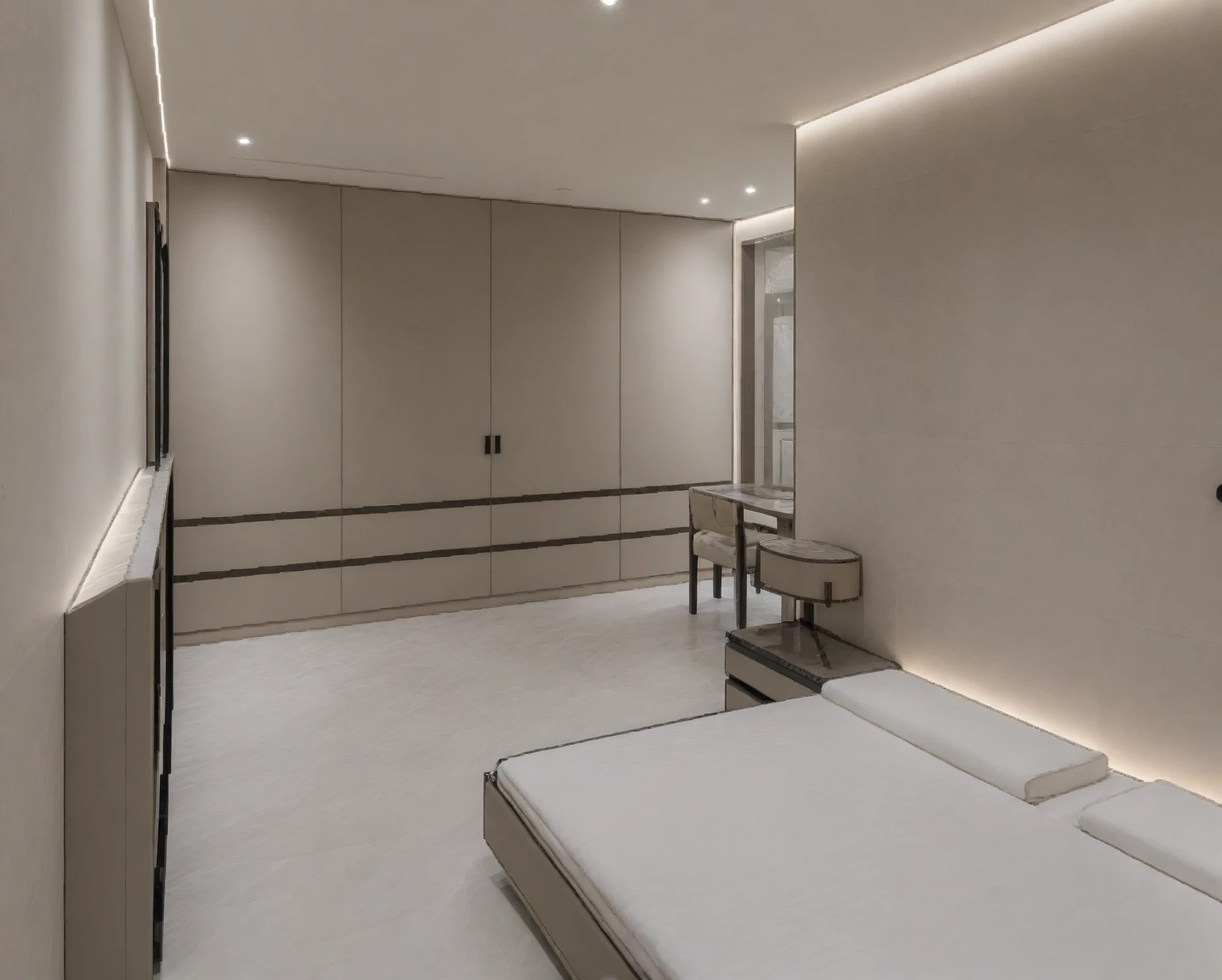 Raw photo,Masterpiece, high quality, best quality, authentic, super detail,
indoors, interior , ((BEDroom :1.3)), modern style, daylight, (WHITE WALL),luxury, marble tile floor,