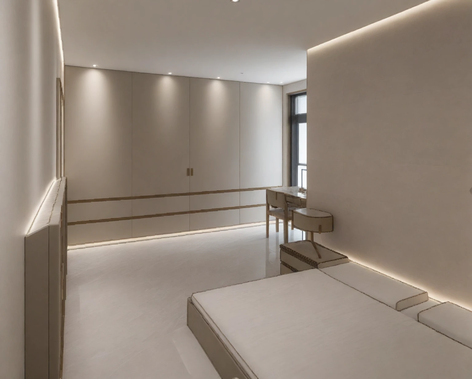 Raw photo,Masterpiece, high quality, best quality, authentic, super detail,
indoors, interior , ((BEDroom :1.3)), modern style, daylight, (WHITE WALL),luxury, marble tile floor,