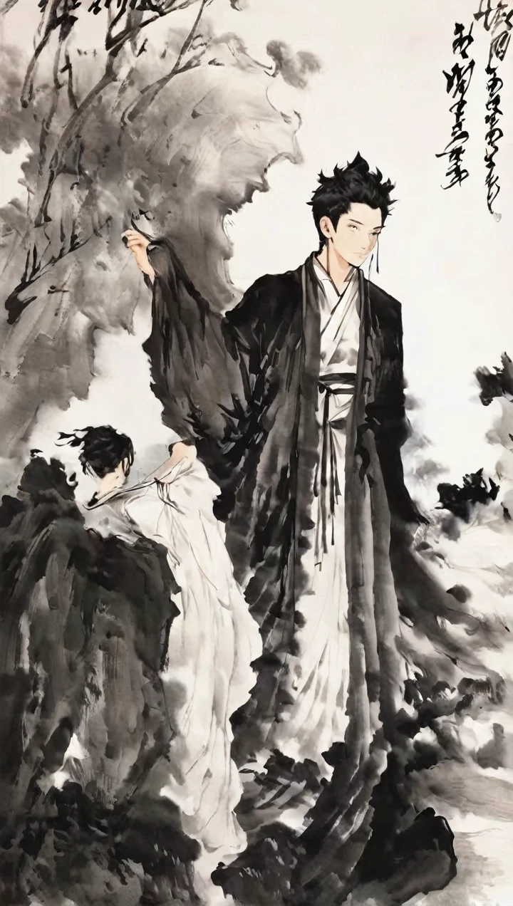 Chen family cold, ink portrait, Kuroo frome Haikyuu, gorgeous clothing,Beautiful and luxurious clothes,Line Art,Chinese ink ,Chinese ink ,Kuroo frome Haikyuu,Kuroo frome Haikyuu,Kuroo frome Haikyuu