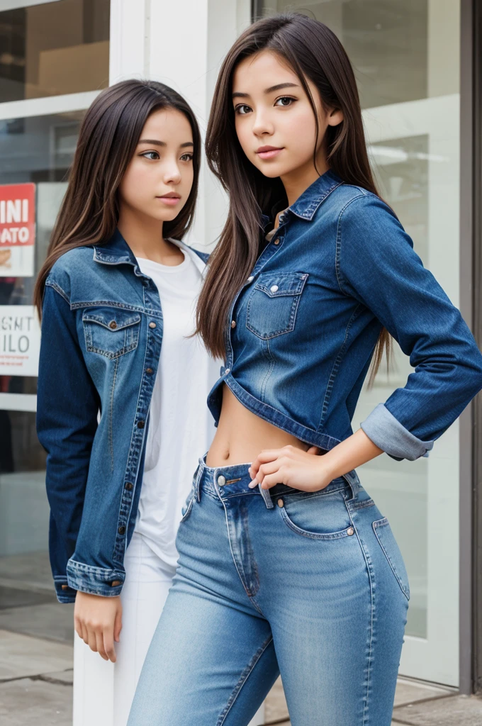 Create a image of a girl talking in phone and wore jeans and be a anime 
