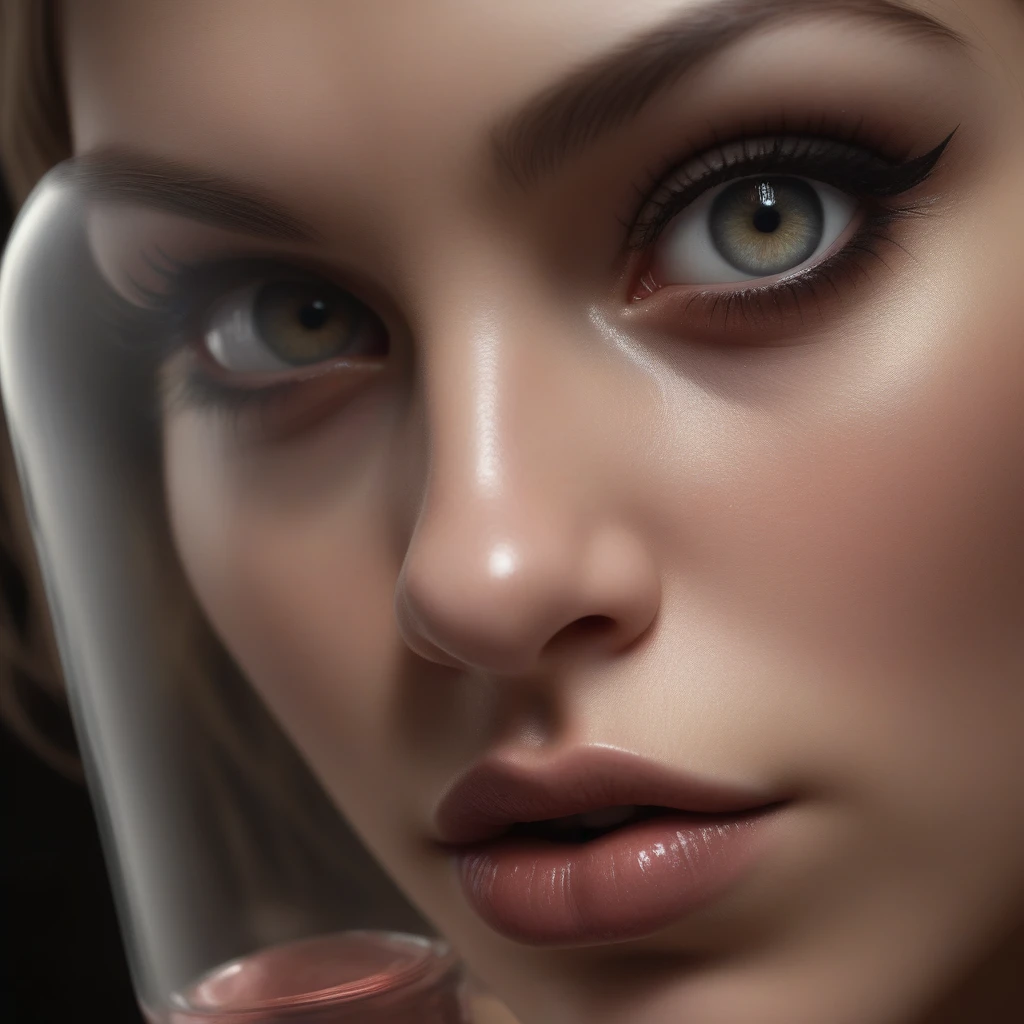 1 girl, extremely detailed, ultra-detailed, photorealistic, realistic, detailed eyes, detailed lips, detailed face, long eyelashes, beautiful, elegant, sensual, intimate, glass jar inserted in anus, gaping anus, erotic, provocative, adult content, 8k, high resolution, cinematic lighting, dark moody atmosphere