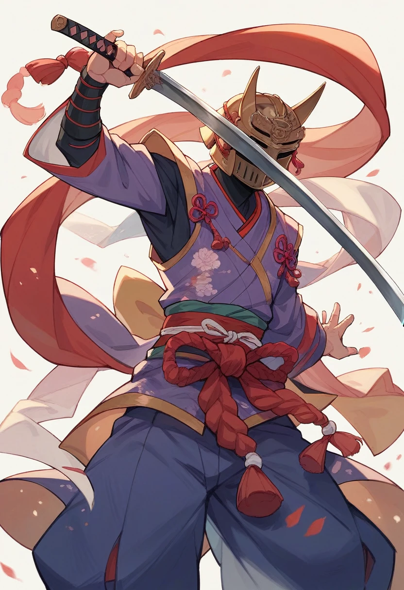 Japanese Samurai、Colorful armor and helmet、Holding a sword