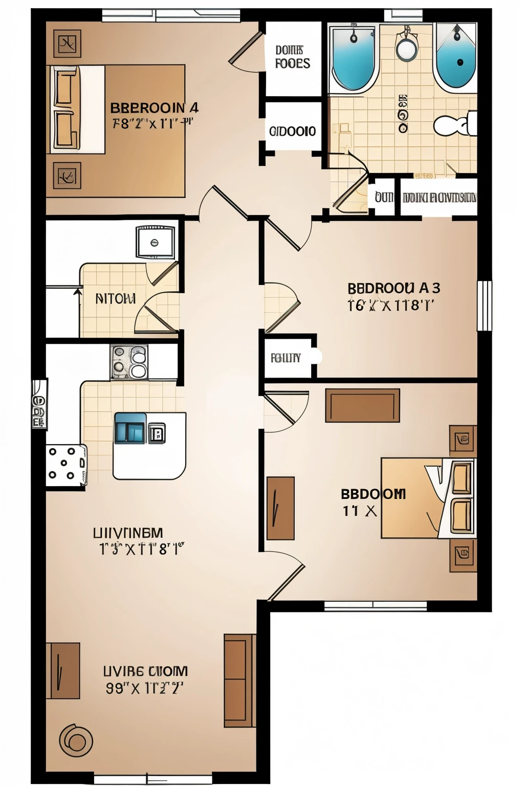 Floor plan of a house on a 30ft by 30ft plot