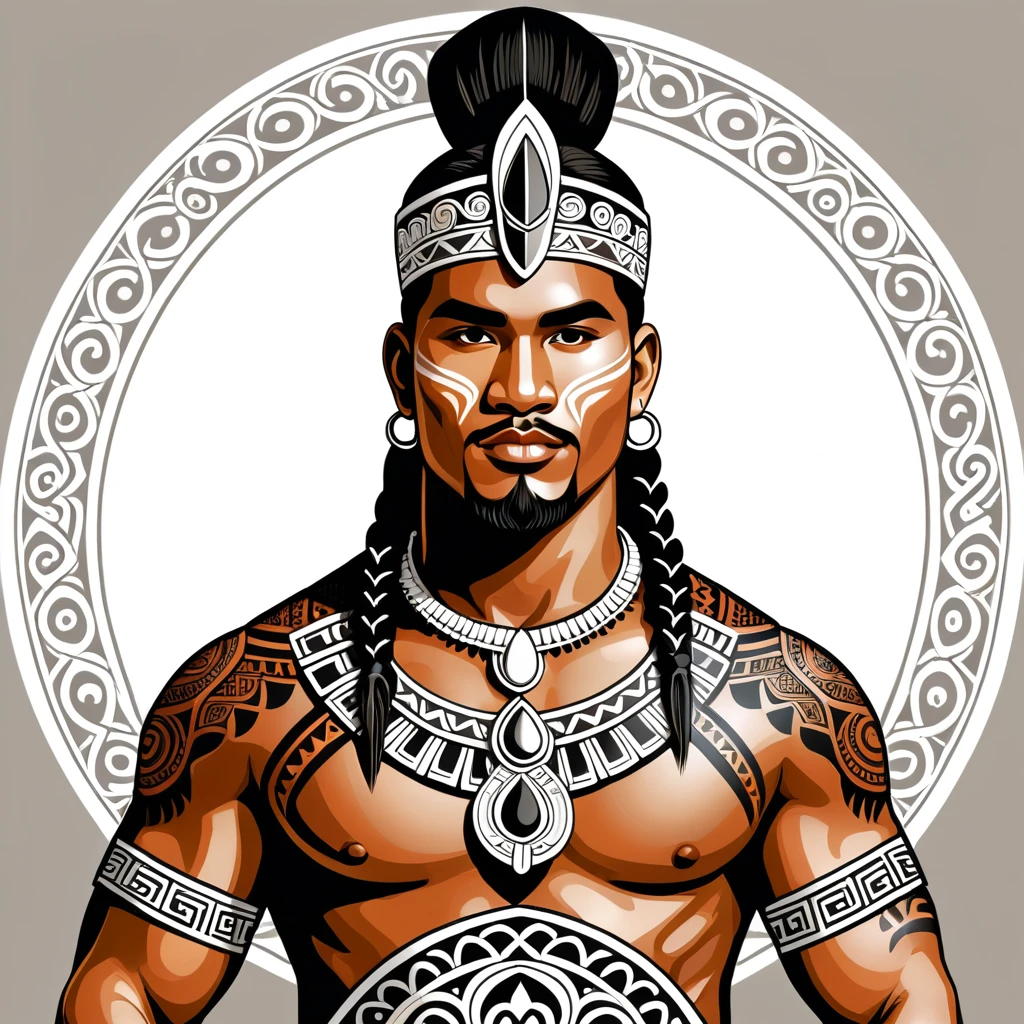 man in maori folk outfit, vector graphics, strong contours
